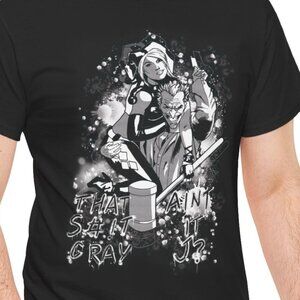 Unisex Retro Cartoon Joker Harley Quinn DC Comics Halloween Goth Black T Shirt
